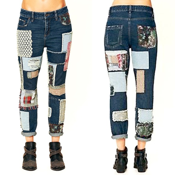 Free People Patchwork Slim Slouch Jeans - Picture 4 of 7